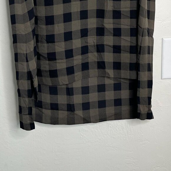 Eileen Fisher 100% Silk Sheer Plaid Sleeveless‎ Hi Low Tunic Black Olive Green S - Picture 4 of 10